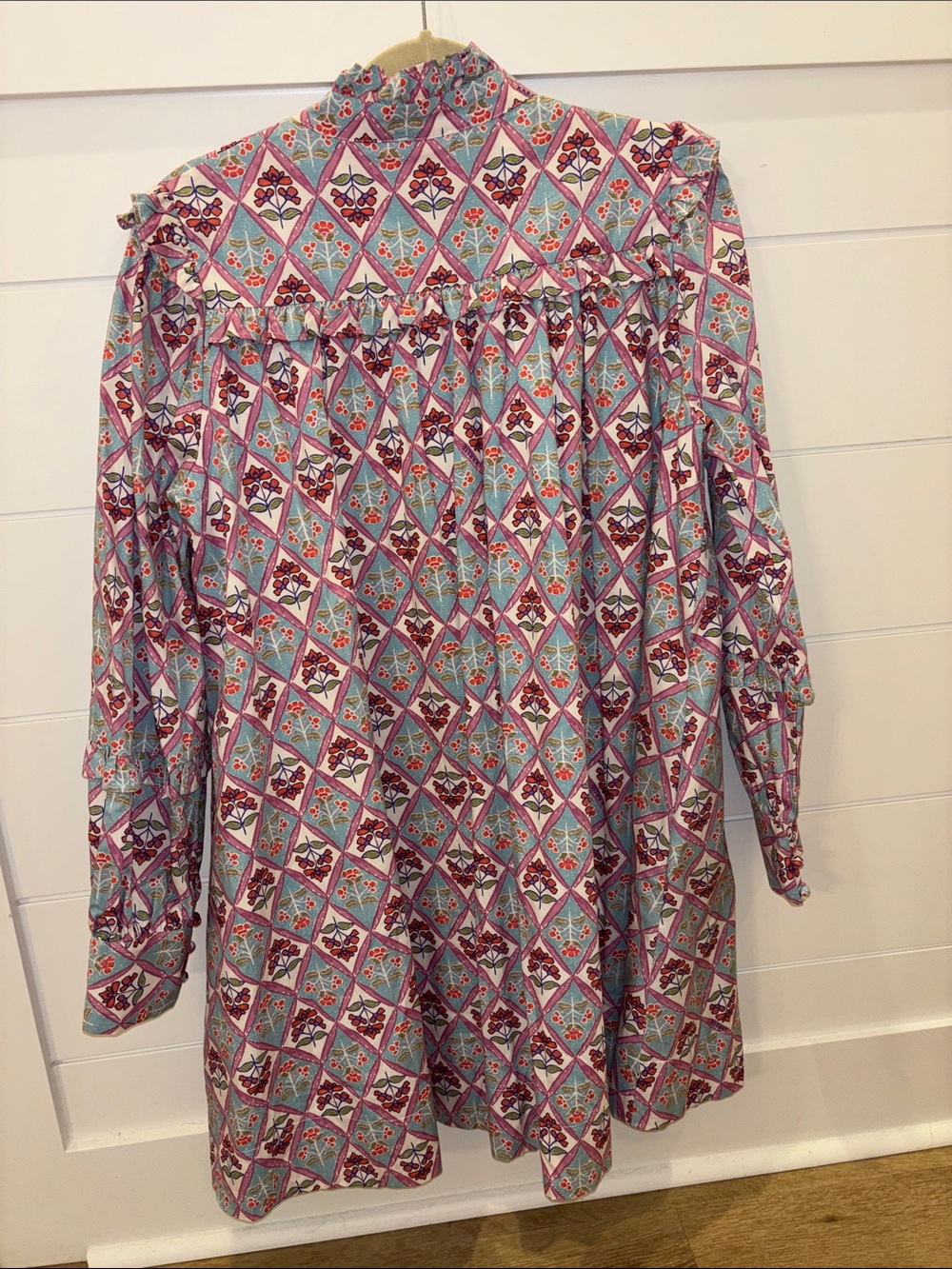 Karlie Boutique Vintage Blue Paris Floral Dress Large NWT $160 100% Cotton - Picture 2 of 6